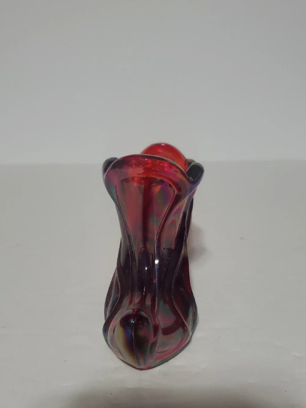 Vtg Fenton Iridescent Red Carnival Glass Shoe